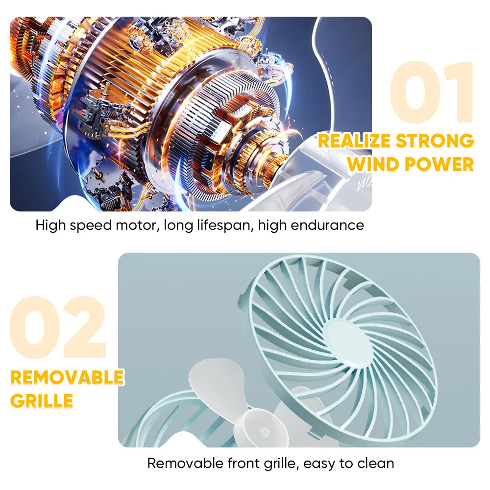Mini Fan Rechargeable Fan 720° Rotating Hanging Clip Fan with Nightlight Portable Office Bedroom Dormitory Outdoor Fan Gifts image 5