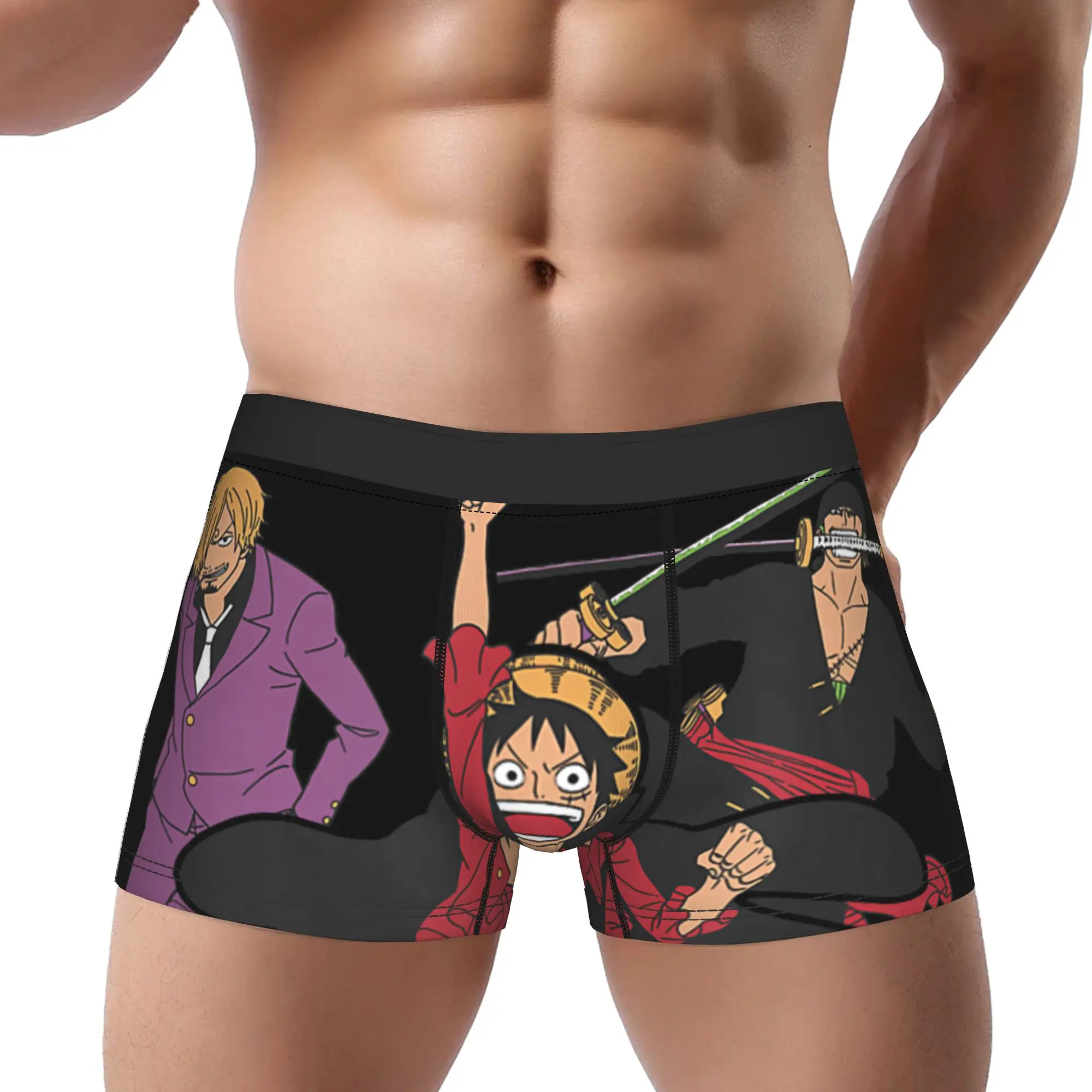 One Piece Anime Sanji Luffy Zoro Kanji Collage Pirate Underpants Homme Panties Men's Underwear Shorts Boxer Briefs