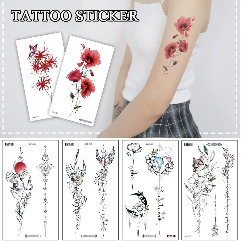 Waterproof Temporary Tattoos Sticker Simple Black Flower Sternum Stick Body Arm Temporary Tattoo Stick Women Fake Tatoo Sticker