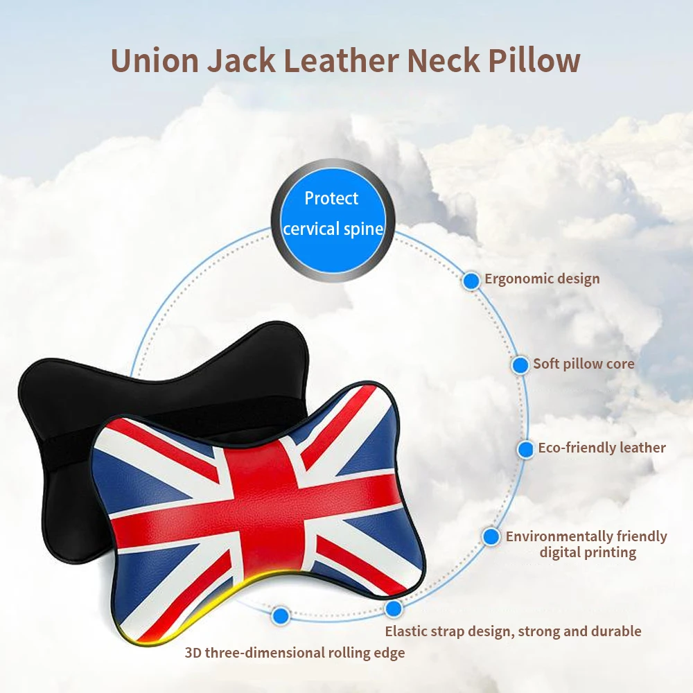 

1 Piece Car Neck Support Protection Seats Headrest Cushion Pillows Vehicle Neck Pillow UK Flag Car Auto Interior Accessories