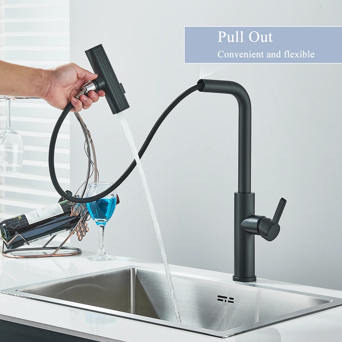 Multi-function Kitchen Faucet Sprayer Pull Out Hot Cold Water Mixer Kitchen Sink Tap Single Handle 360 Rotation Water Crane Tap