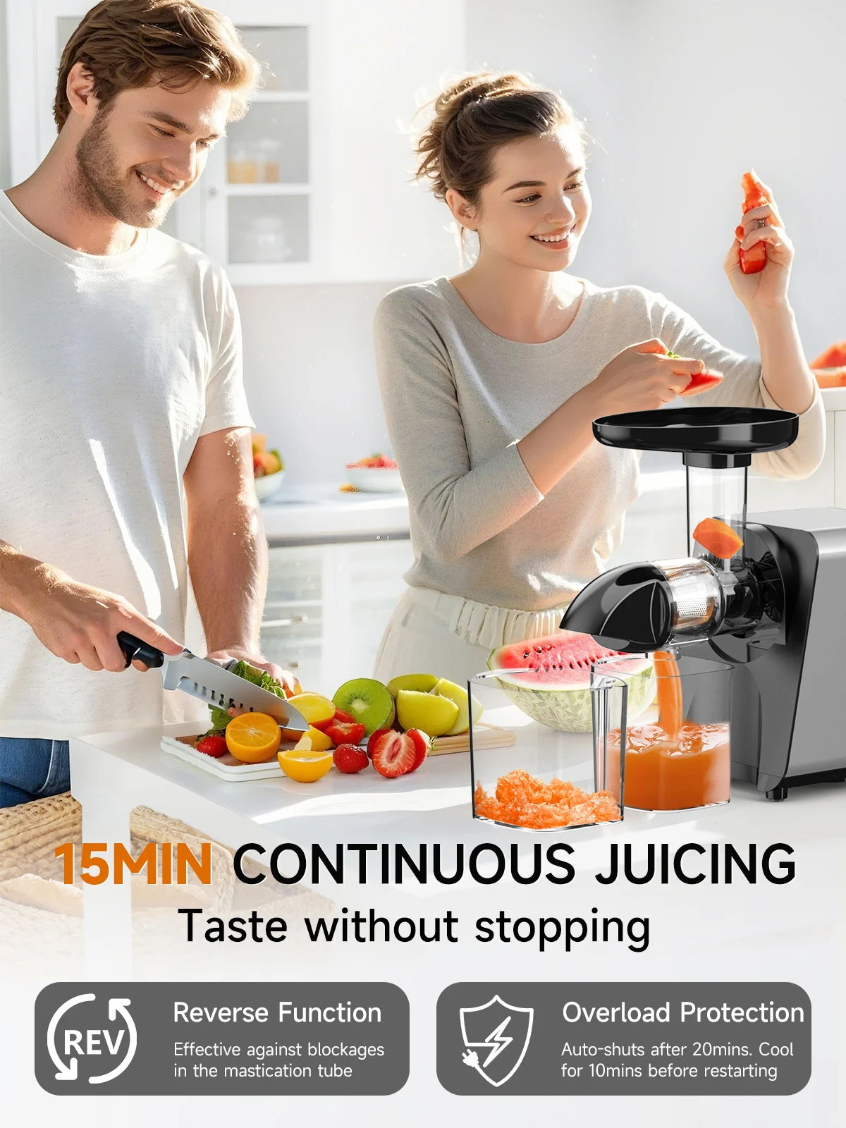 250W Slow Cold Press Fruit Juice Extractor, Anti-jam Reverse, Easy Clean, BPA-Free Quiet Household Vegetable Juicer