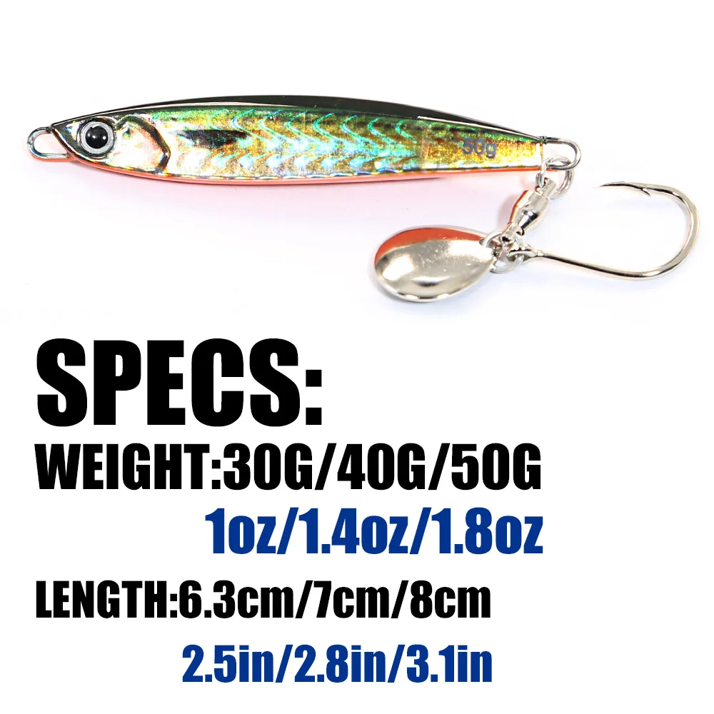 B&U 3D Printing 30G/40G/50G Casting Jig Shore Metal Jig Lure Saltwater UV Luminous Rattle Fishing Tackle Artificial Bait Hooks