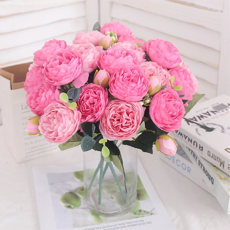 DociDaci Artificial Silk Flowers Peony Rose Bride Bouquet For Home Decor Garden Wedding Fake Floral Decoration Christmas Garland