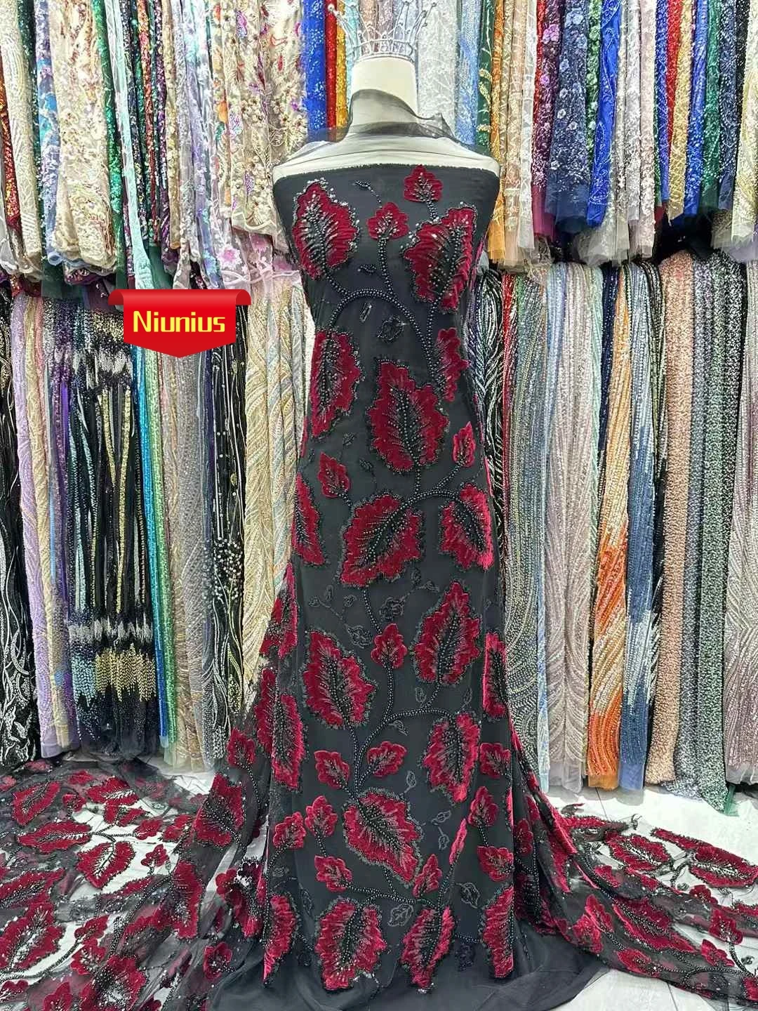 

2025Latest Best Quality Luxurious Elegant Soft Velvet Mesh lace With Lots Stones Fabric For Wedding Evening Dresses NN2873_R