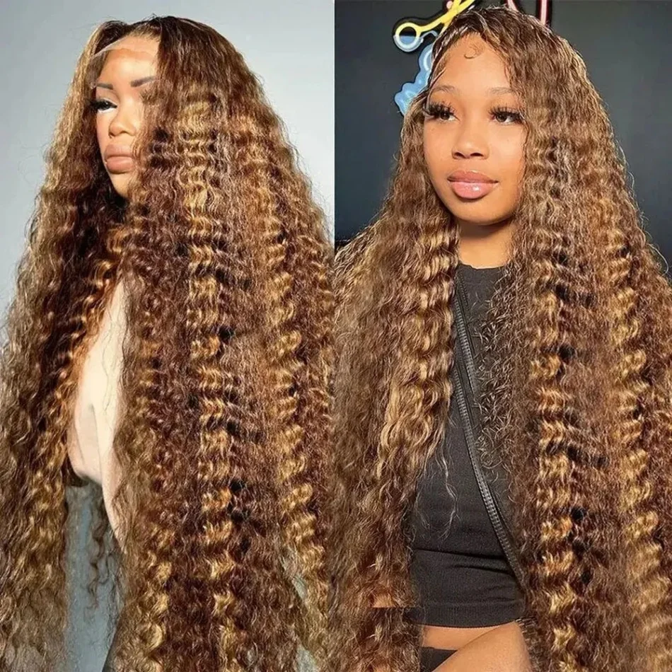 

Highlight Wig Human Hair Curly 13X4 13X6 Hd Lace Frontal Wig Deep Wave Lace Front Wig P4/27 Ombre Colored Pre Plucked Wigs
