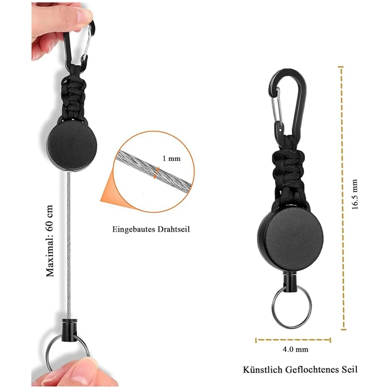 Retractable Keychain Heavy Duty Retractable Lanyard Badge Holder Retractable Key Ring Key Holder 4PCS