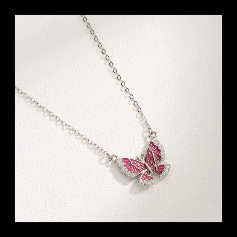 

S925 серебро новое, розовое эпоксидное ожерелье с бабочкой модное темпераментное легкое роскошное высококачественное ожерелье для женщин