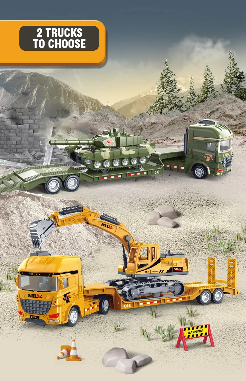 Semi-Träger-Container-LKW aus Druckguss mit Trägheitsantrieb – Technik-Spielzeug für Jungen: Traktor, Bagger, Bulldozer – Kinderfahrzeugmodell – Detail 10