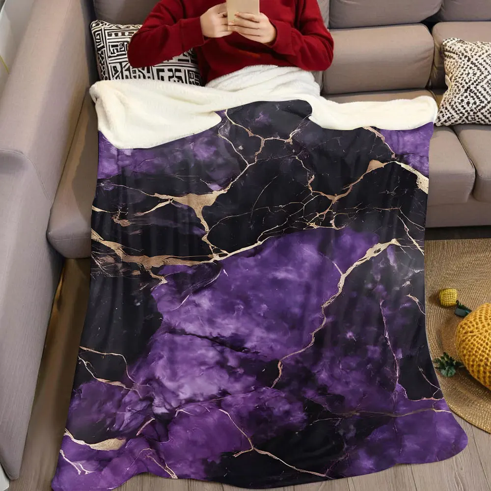 purple black gold marble Flannel Blanket Warm Soft Halloween Christmas Decorative Couch Warm Cozy All-Season Gift