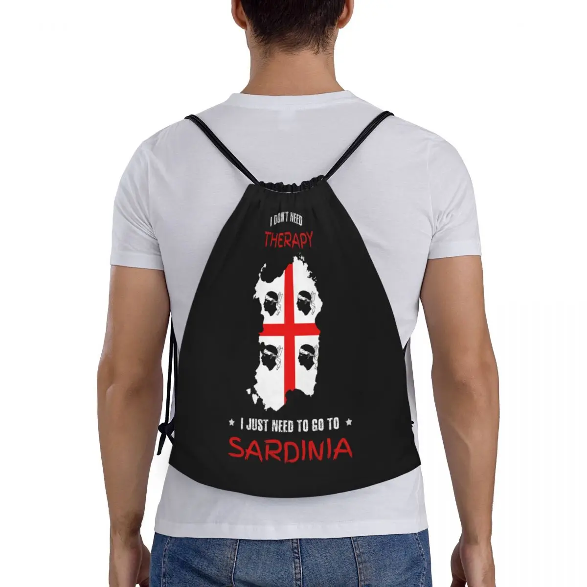 Sardinia Is My Therapy Drawstring Backpack Women Men Gym Sport Sackpack Portable Italy Flag Italia Pride Training Bag Sack