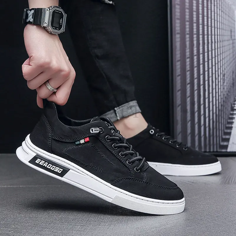 Men\'s Shoes Ice Silk Cloth Canvas Gray Flat Shoes Casual Lace Up Non Leather Sneakers Footwear Male Fashion Soft Walking Shoes