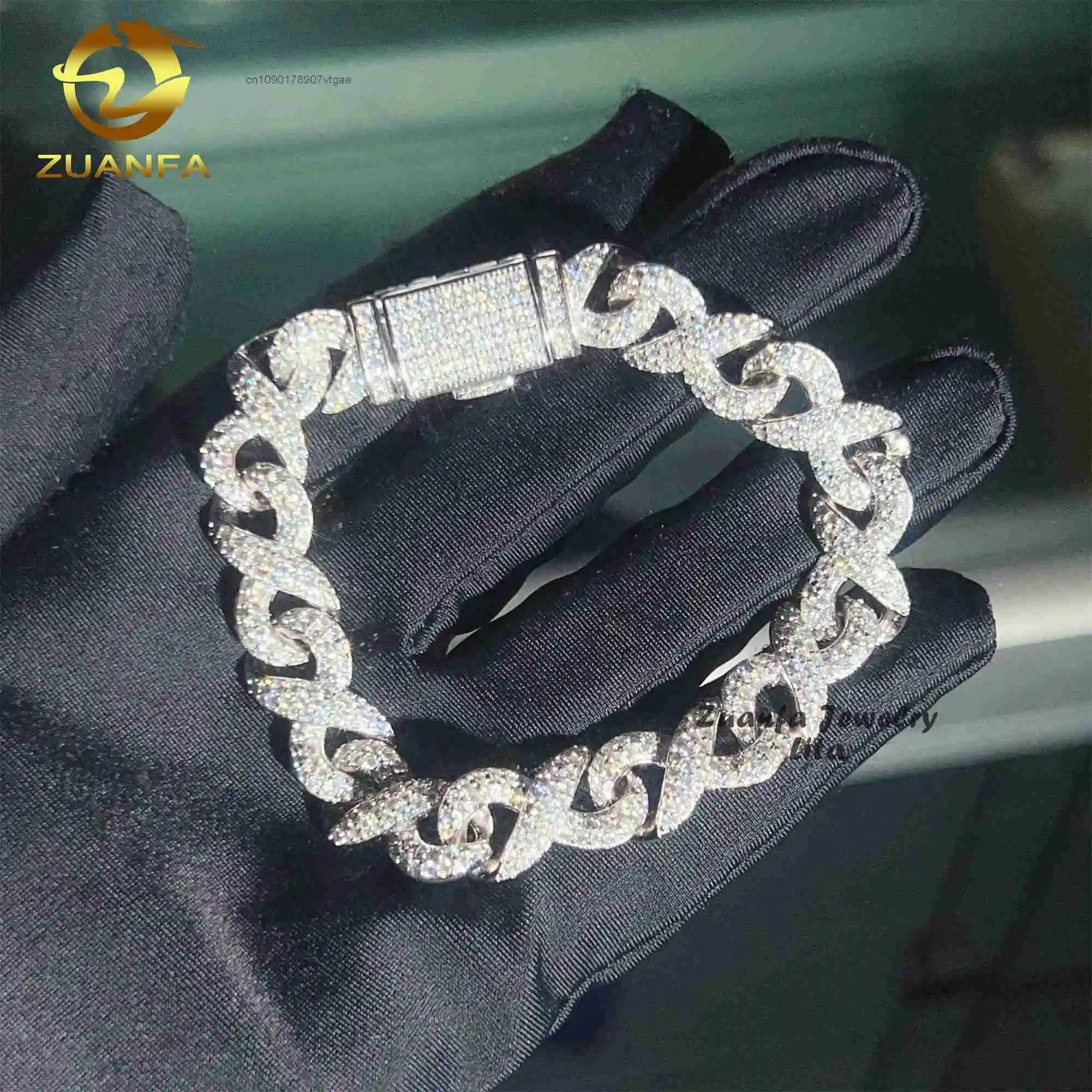 Price Factory High Quality 925 Sterling Silver Hip Hop 10mm Infinity Cuban Chain VVS Moissanite Cuban Link Bracelet.
