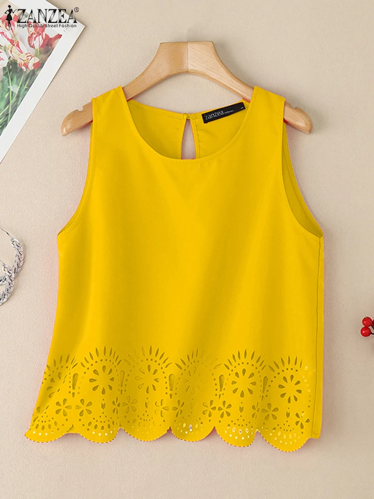 2025 zanzea verão oco para fora camis sem mangas tanques topos feminino elegante o pescoço camisa de férias elegante trabalho blusas fmeale coletes