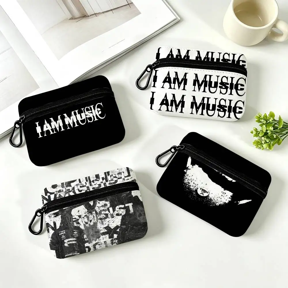 O-Opium Rap  I AM MUSIC  Cloth Coin Purse With Carabiner Hook Portable Key Card Wallet Small Zipper Storage Pouch