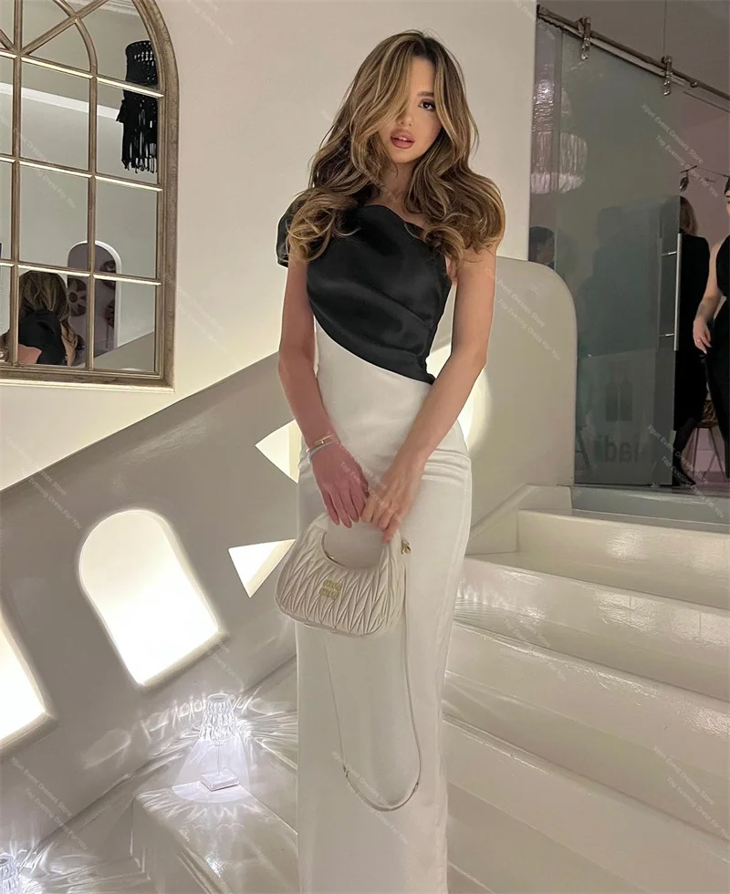 Xijun Mermaid Black White Long Evening Dresses One Shoulder Sleeveless Prom Dresses Saudi Arabric Simple Satin Prom Gowns 2024