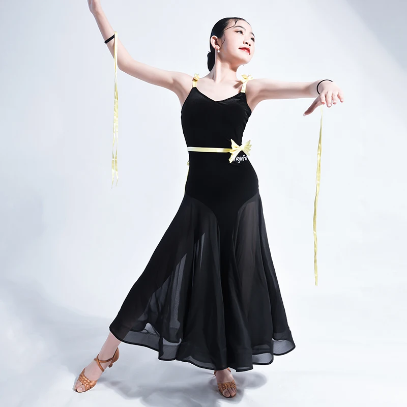 

Ballroom Dance Dress Summer Sleeveless Dancing Clothes Children Tango Dance Stage Costume Prom Waltz Performance Wear VDB5331