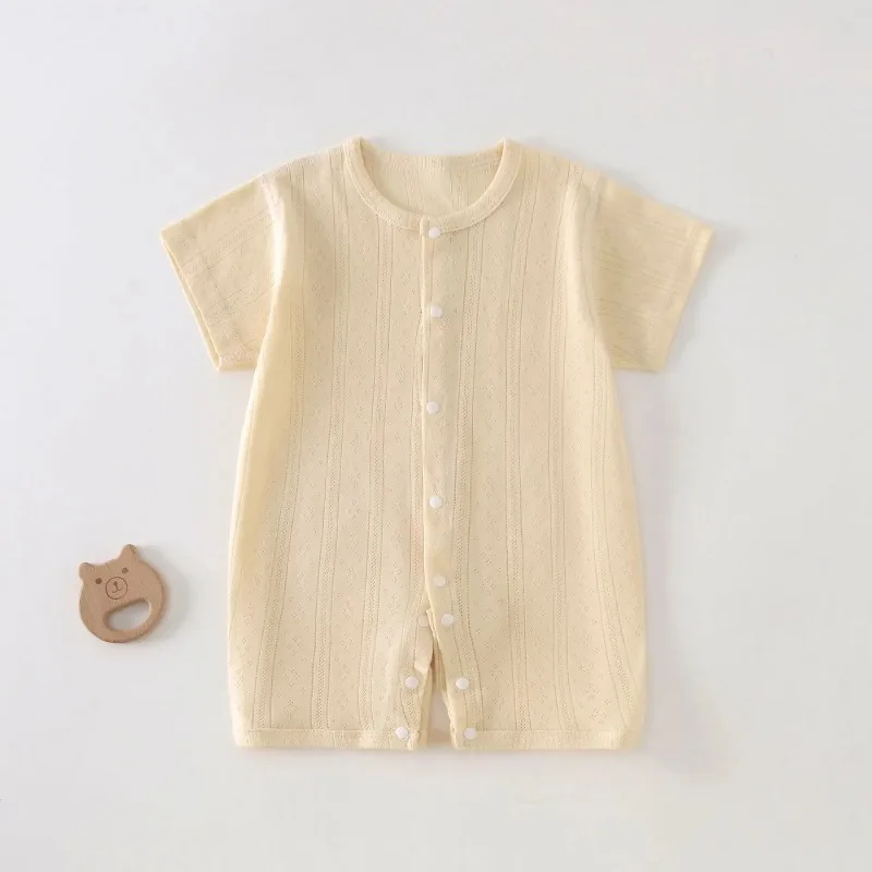 Breathable Mesh Short Sleeve Jumpsuit for Newborn Baby Summer Air Conditioning Suit of Boys Girls Infant Thin Sleepwear Crawling