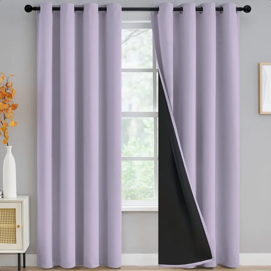 

100 Blackout Window Curtain Panels for Bedroom Heat and Full Light Blocking Drapes with Black Liner for Nursery Thermal Insulat
