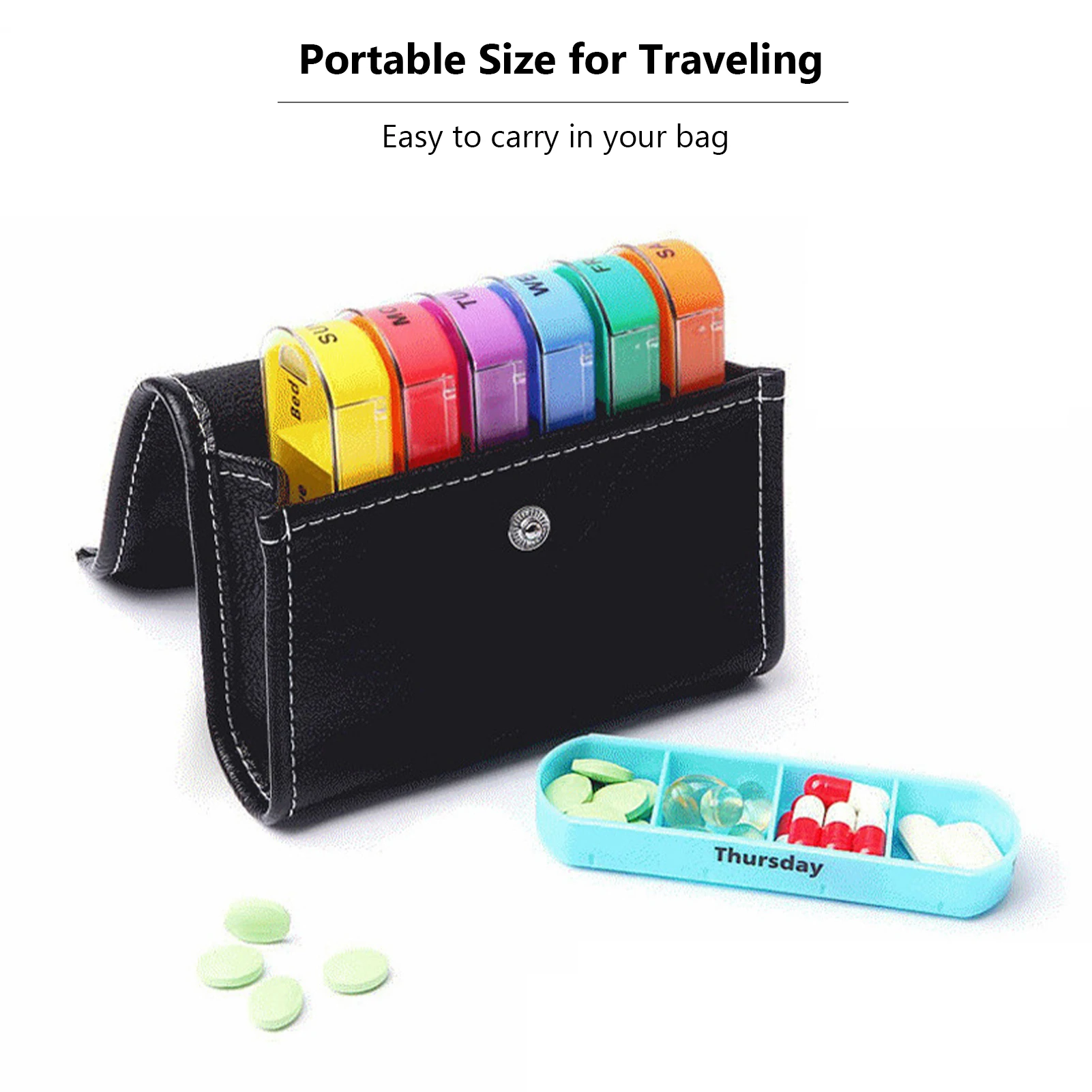 Pill Organizer for Pill Travel Weekly Pill Box 7 Day Pill Case Daily Medicine Organizer 7 Compartments Pill Container With Bag