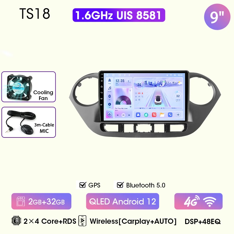 9 "Autoradio Voor Hyundai Grand I10 I 10 2013 2014 2015 2016 2017 2018 Android12 Carplay Auto Multimidia Videospeler Head Unit