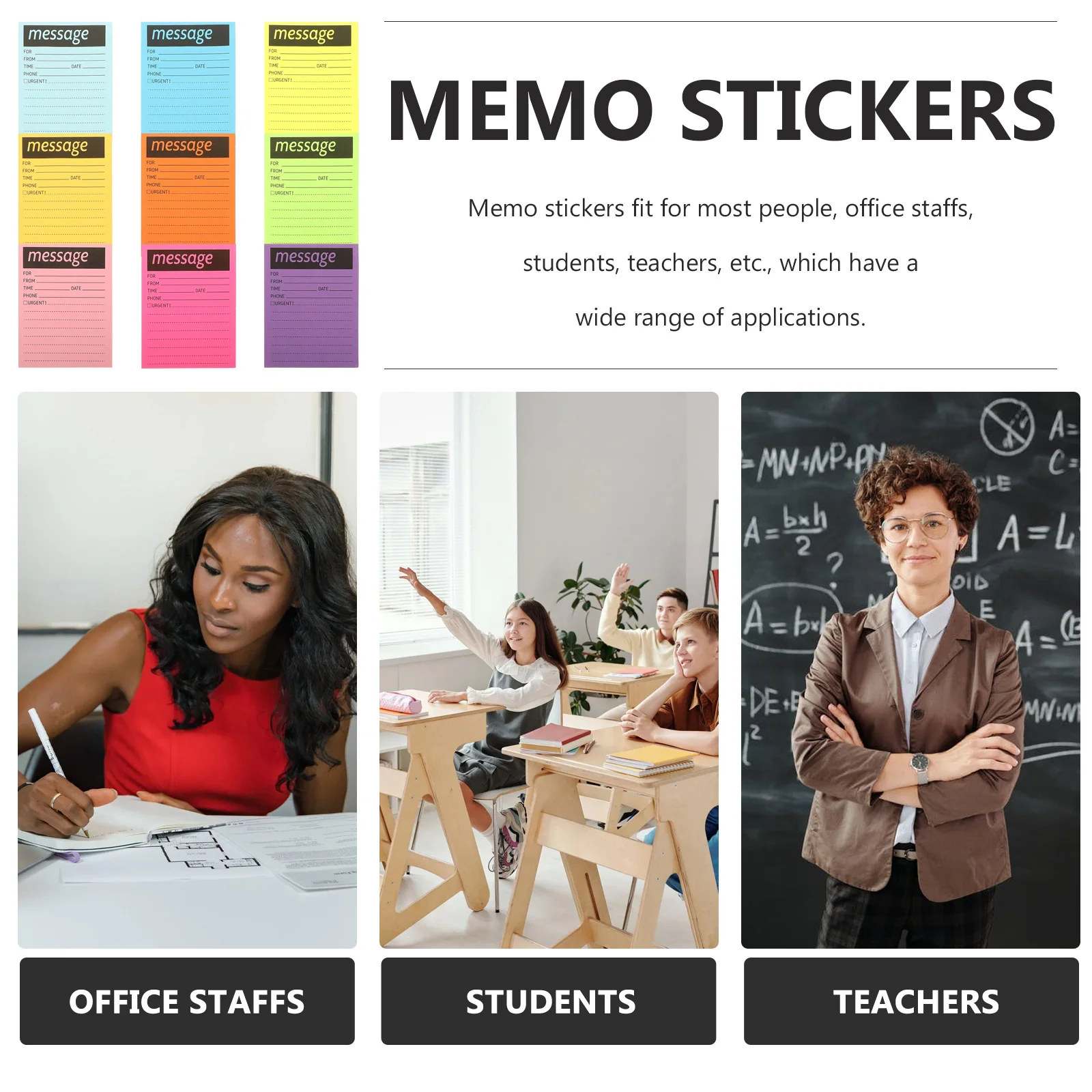 

9pcs Colorful Memo Pads Self-Adhesive Note Stickers For Daily Use Compact Message Pads Office School Home Supplies