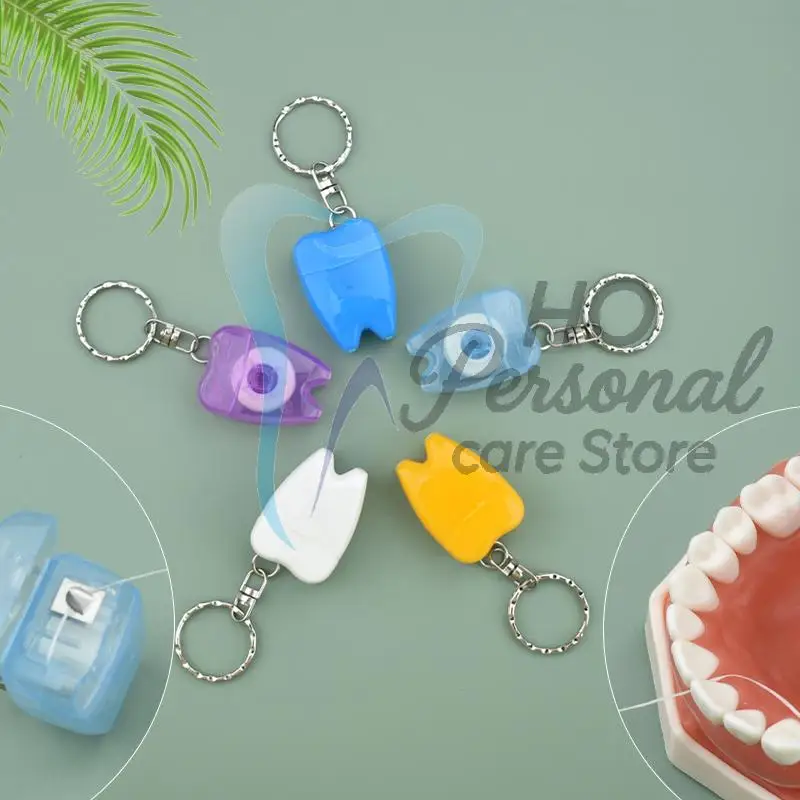 5Pcs Tooth Shaped Key Chain Portable Dental Floss for Gum Care Color Random Oral Hygiene Tool Travel Friendly Accessory