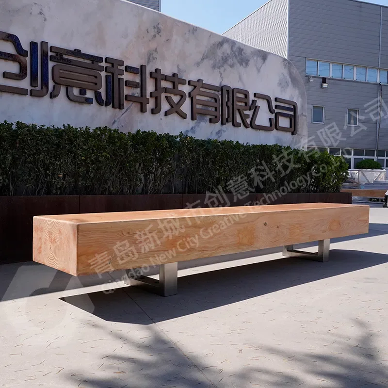 Outdoor Park Bench Stainless Steel Solid Wood Leisure Chair for Shopping Mall Square Courtyard Community School Landscape