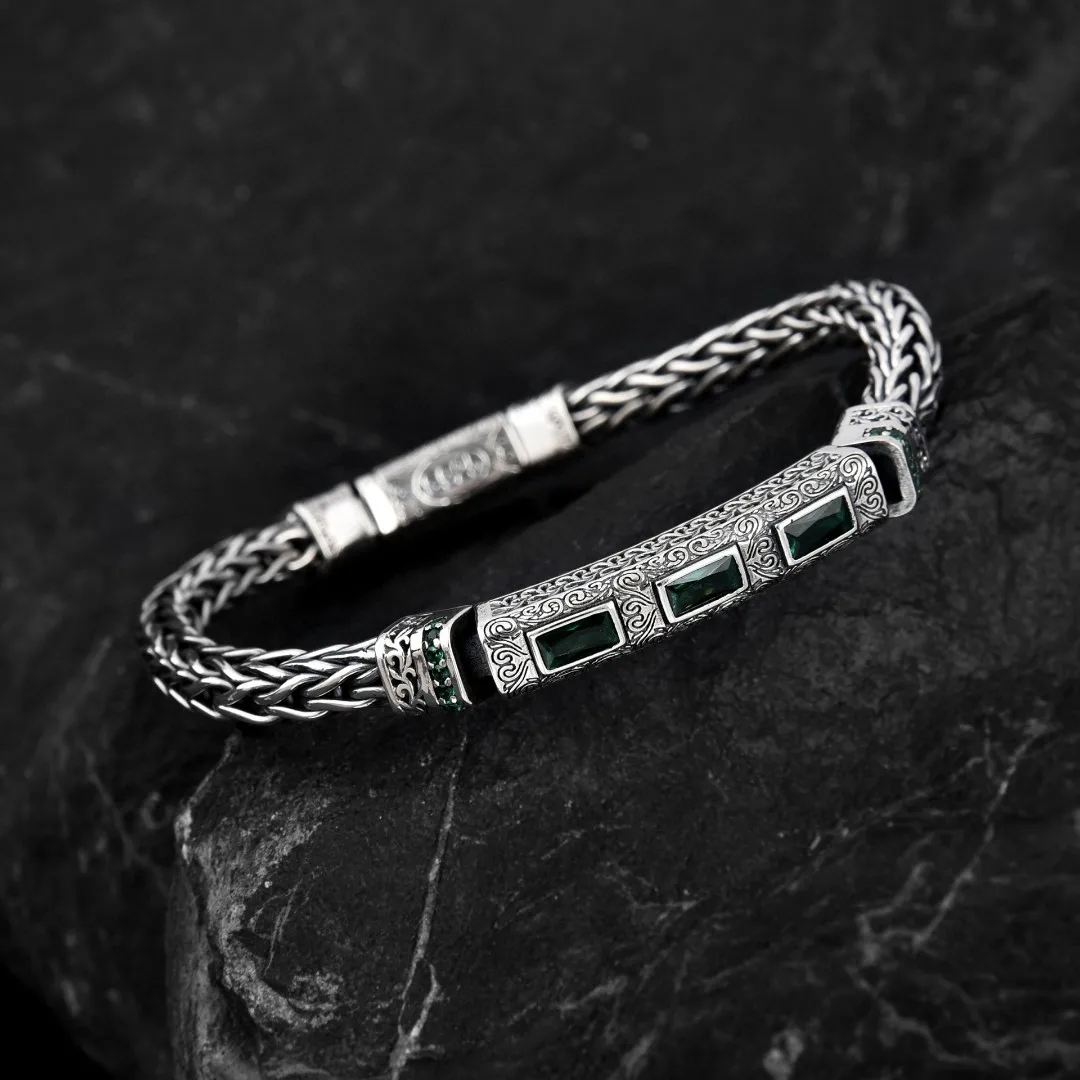 

S925 sterling silver original design hand weaving bracelet distressed vintage bracelet male personalized bracelet