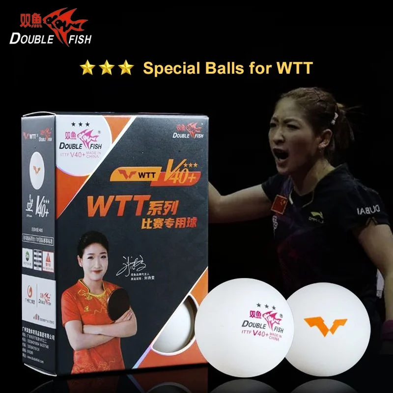 Double Fish 3 Star Table Tennis Balls V40+ Special Ping Pong Balls for WTT ABS New Material Seamed Balls for Competition 6/Pack