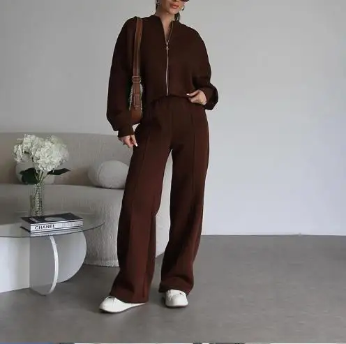 Damski komplet jesienno-zimowy: kardigan, odzież sportowa, moda uliczna, kurtka z długim rękawem, długie spodnie, dwuczęściowy zestaw casualowy.