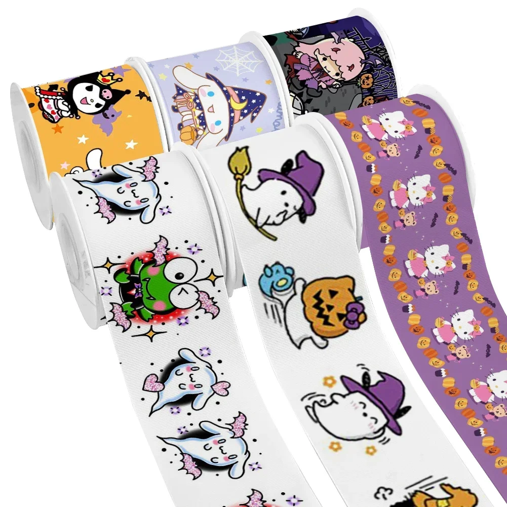 Sanrio Melody Japan Kitty Kuromi Halloween Design Printed Grosgrain Satin Ribbon for Gift Wrapping Hair Bow 50 Yards