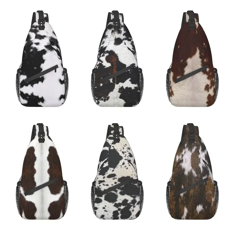 

Modern Cowhide Faux Leather Sling Chest Bag Animal Fur Texture Crossbody Shoulder Backpack for Men Cycling Camping Daypack