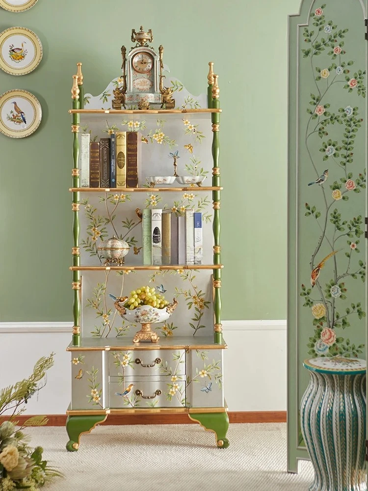 

Книжный шкаф в китайском стиле, массив дерева, ручная роспись, винтажный, классический, серебристый