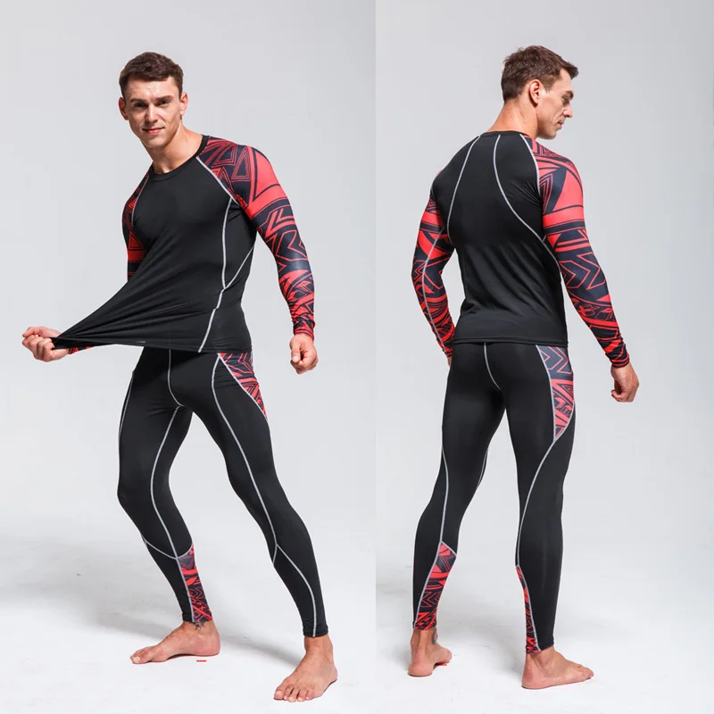 Running Shirt Men rashgarda MMA Long Sleeves  Compression Sportswear Leggings Gym 2 Piece Tracksuit Thermal underwear Jogging