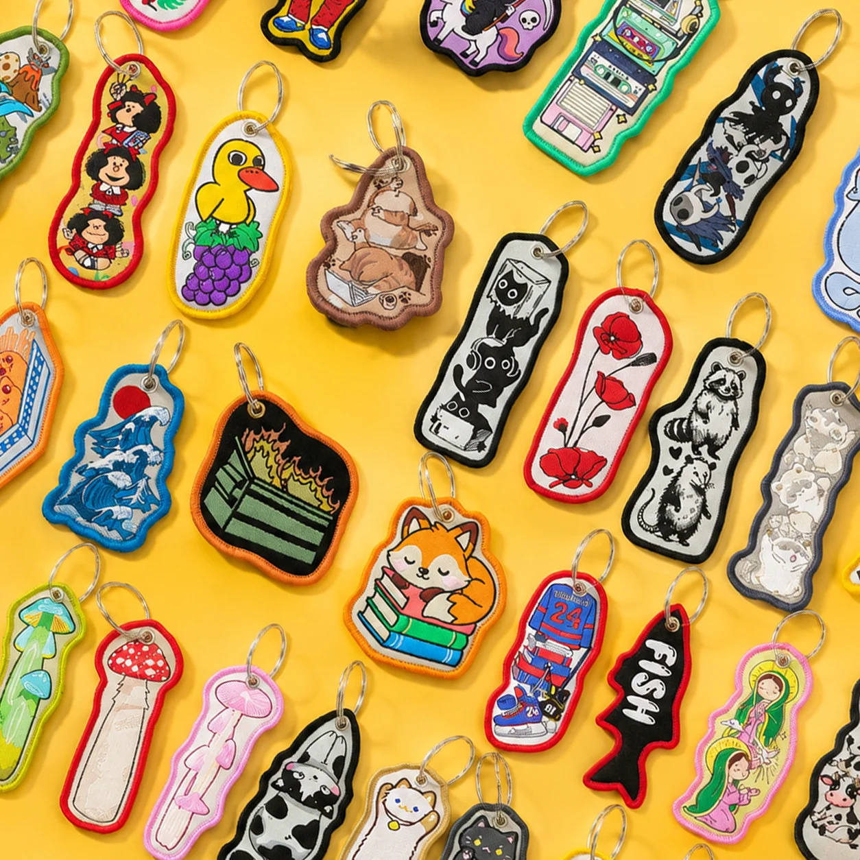 만화 동물 모양의 재미있는 키링, 자수 장식 키 태그, - Embroidery Ring Sizes 리뷰 및 가격