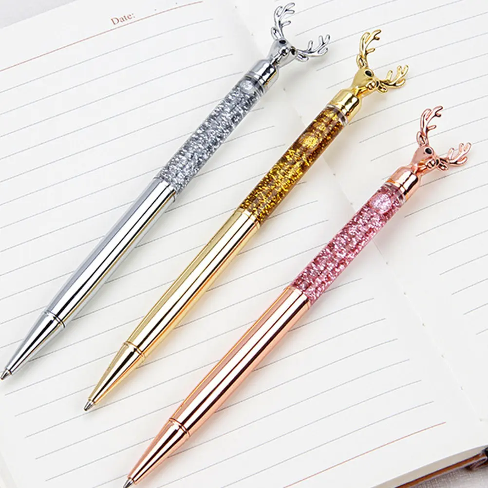 

Creative Reindeer Design Ballpoint Pen Metal Clip Smooth Flow Ink Long Term Writing Without Fatigue Kids Family Friends Gift