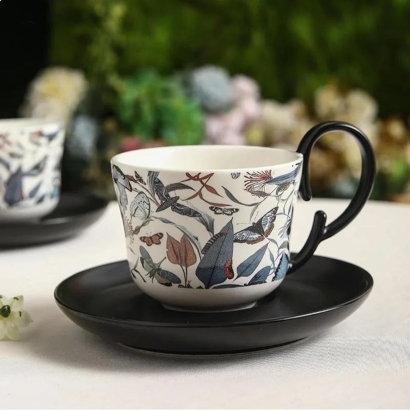 Creative Vintage Vine Pattern Ceramic Coffee Cup Saucer Set Premium Light Luxury Afternoon Tea Cup Home Porcelain Gift Box