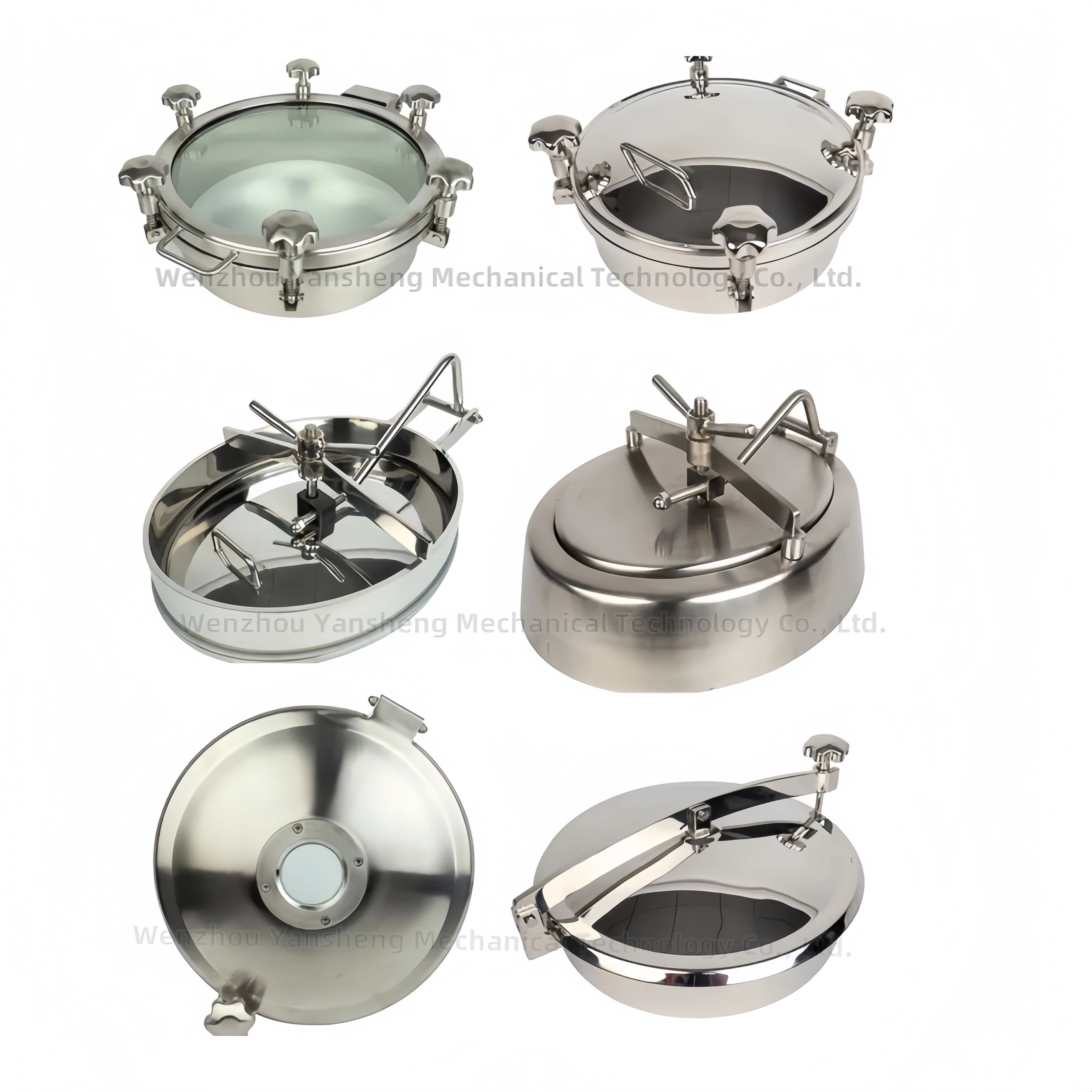 Stainless Steel Food-grade SUS304/SUS316 Sanitary Tank Cover Welded Manhole with Full Observation Mirror Pump for Pressure Tanks