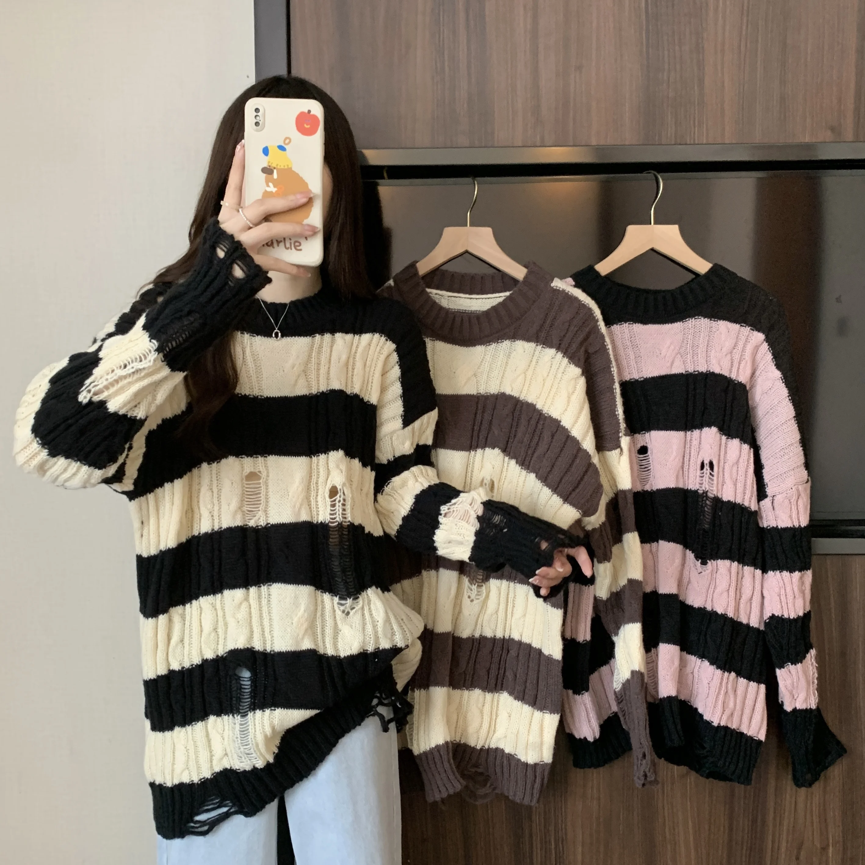 

Vintage Twist Sweater Women's 2023 New Autumn Pullover Sweater Long Striped Knitted Top oversize Warm Long Sleeve Sweater Female
