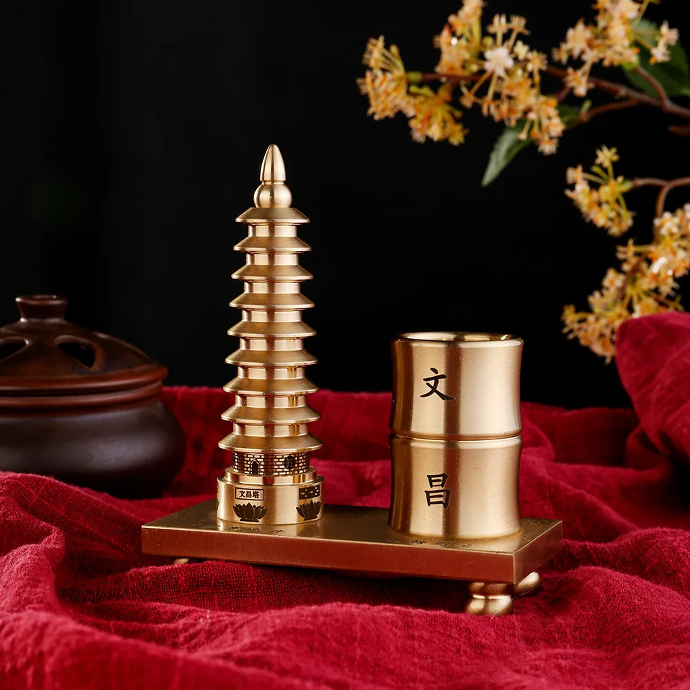 

Pure Brass Nine Story Wencha Tower Pen Holder, Student Desk, Office, Study, Handicraft Decoration, Ornaments, Gift Box