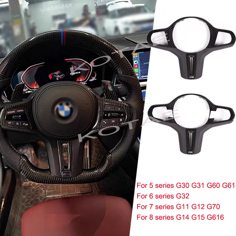 Real Carbon Fiber Car Steering Wheel Panel Decoration Cover Paddles Trim with heating ID6 For BMW 5 6 7 8 Series G30 G32 G15 G16