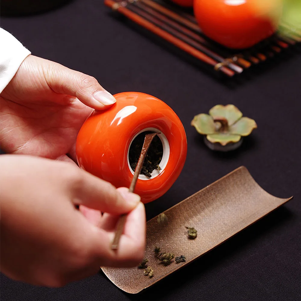 

Orange Tea Caddy Handmade Ceramic Persimmon Tea Pot Pet Home Decoration Simulation Fruit Tea House Set Spare Parts Car Ornaments