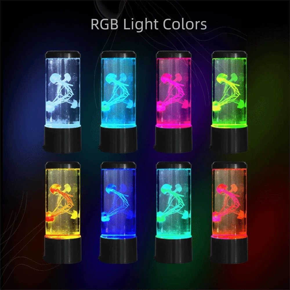 

7-Color Changing LED Jellyfish Night Light Acrylic Silent Operation Jellyfish Lava Lamp Colorful USB Home Decoration Light