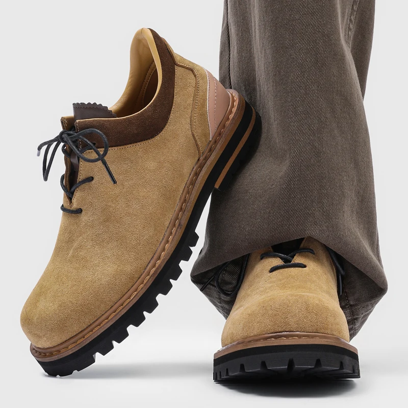 Spring Autumn New Men Suede Lace Up Casual Shoes with Exquisite Delicate Color Matching Comfortable Daily Commuting Single Shoes