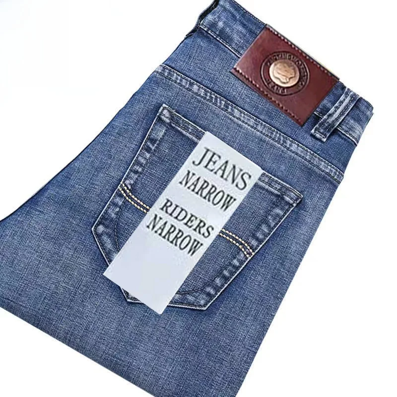 Busin Casual Thiened elastische denim jeans Heren losse rechte pijpen Casual grote maat hoge taille Slijtvaste lange broek