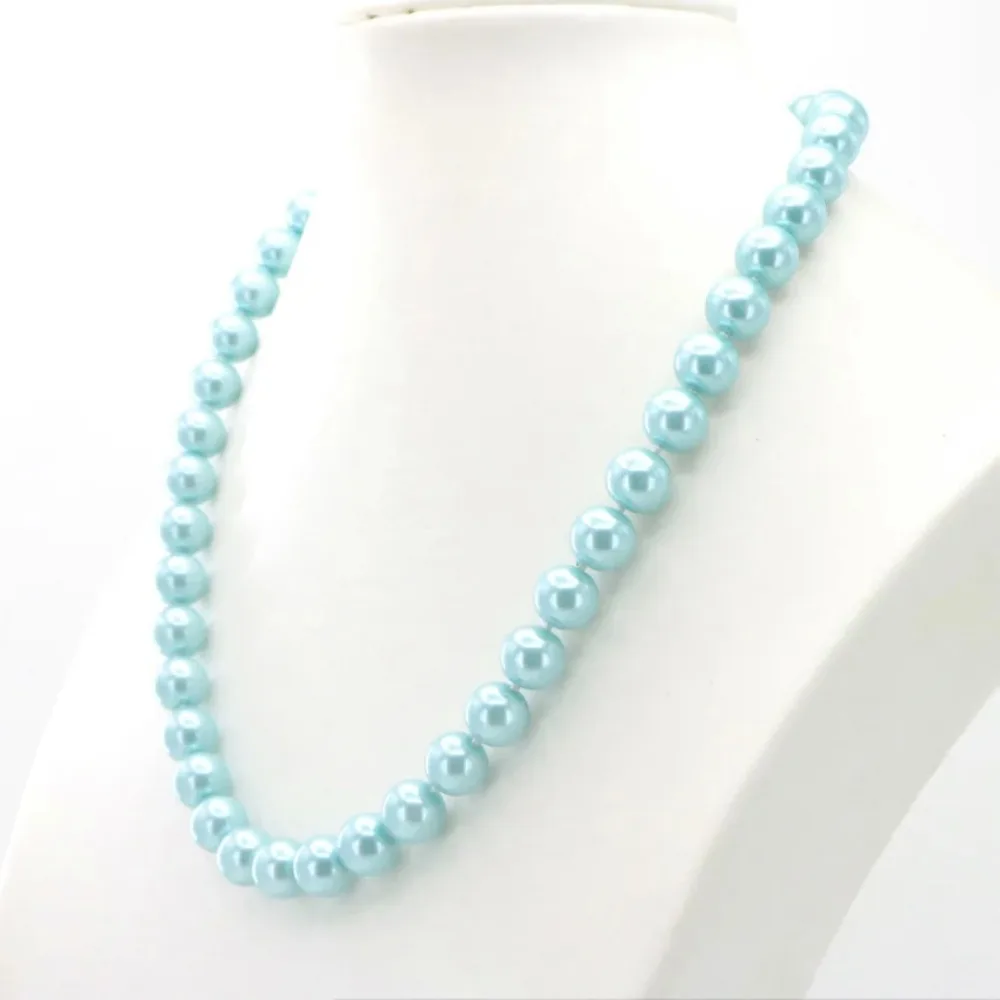 12 Color 10mm Lake Blue Akoya Cultured Shell Pearl Necklace 45cm Choker Necklace Womens Costume Jewelry Fashion Gift Wholesale