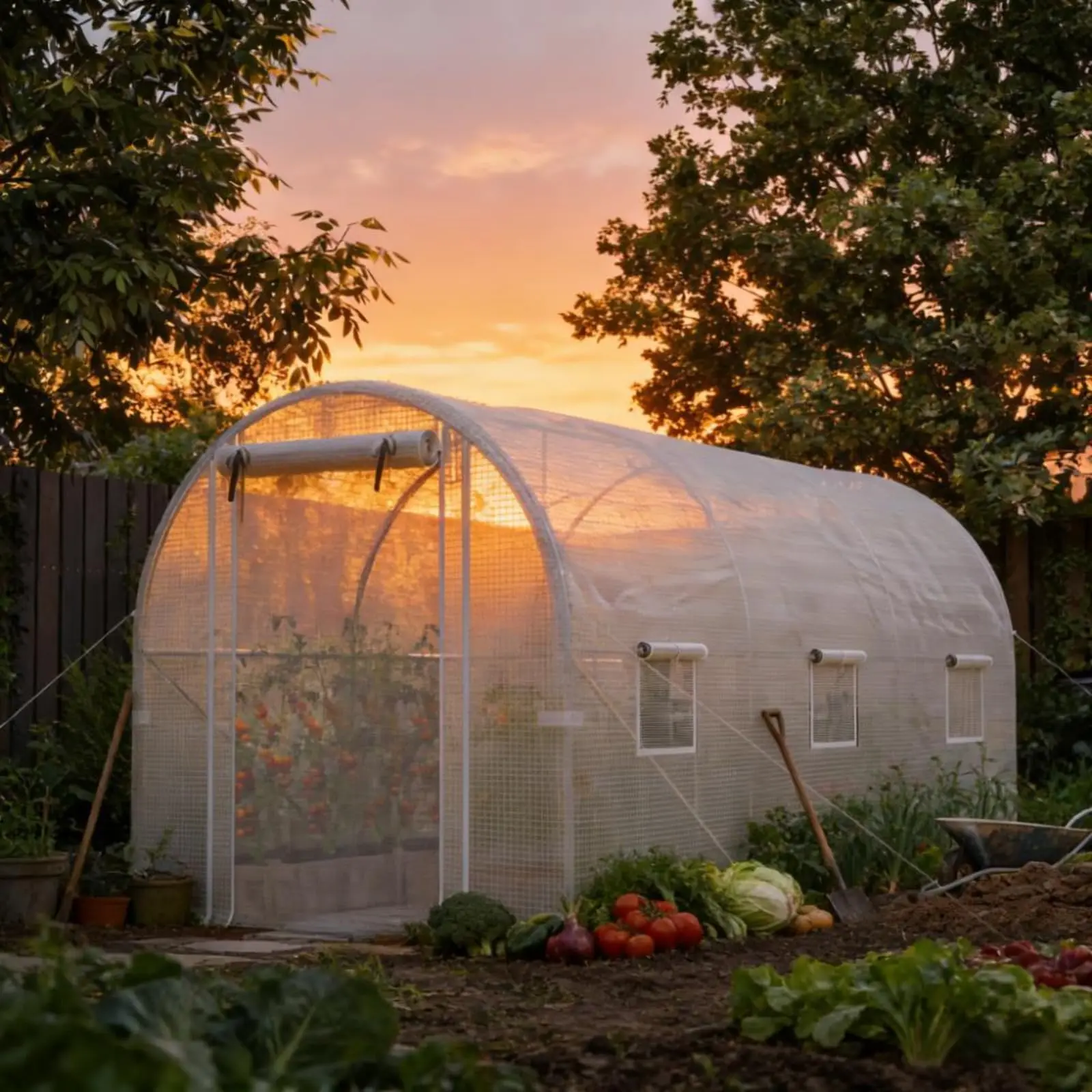 Walk-in Tunnel Greenhouse with PE Cover and Steel Frame for Growing Plants, Flowers, Outdoor Plant Tent with Mesh Door
