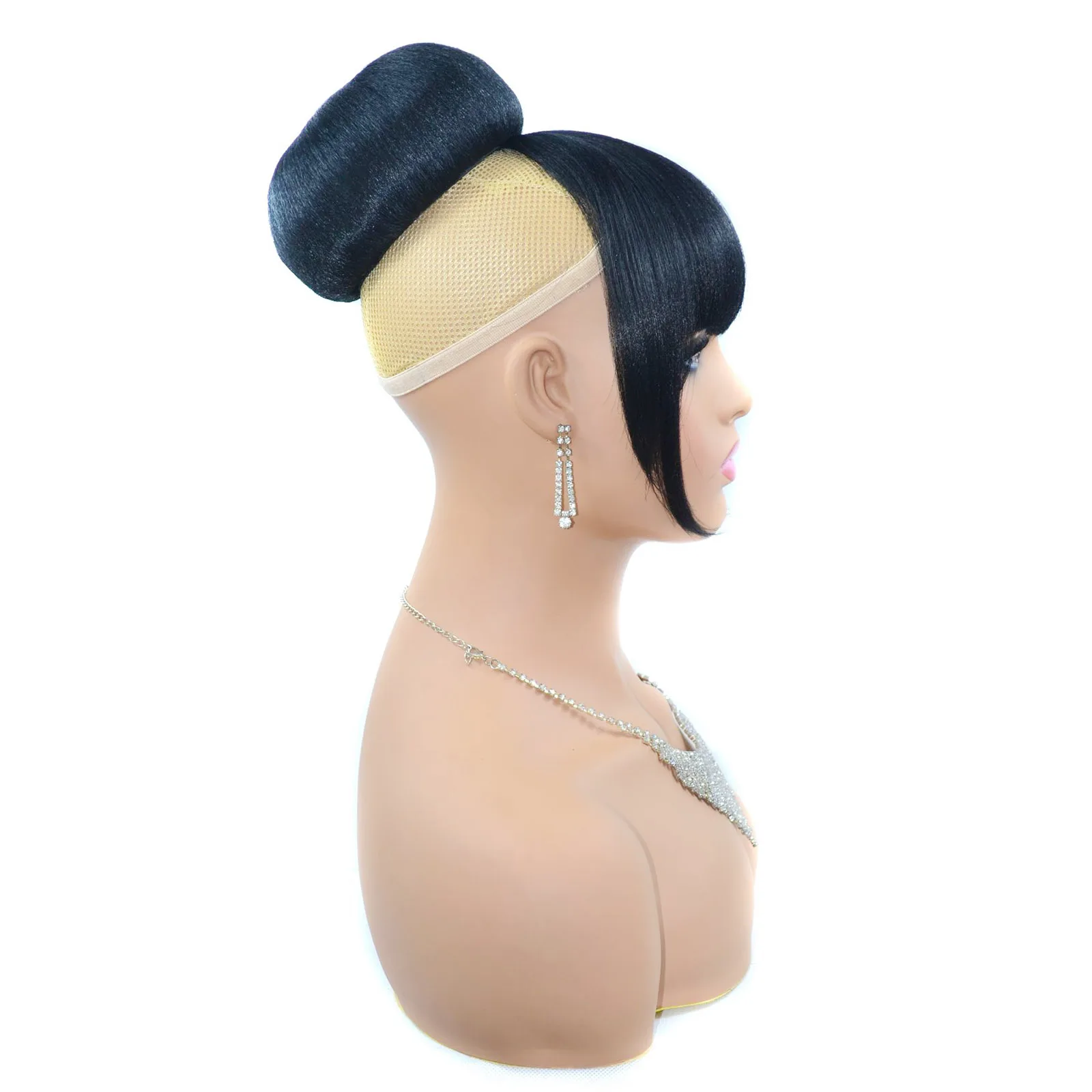 Synthetic Quick Bun and Bang Clip in Hair Chignon Hair Clip on Hair Piece Bun with Bangs for Black Women