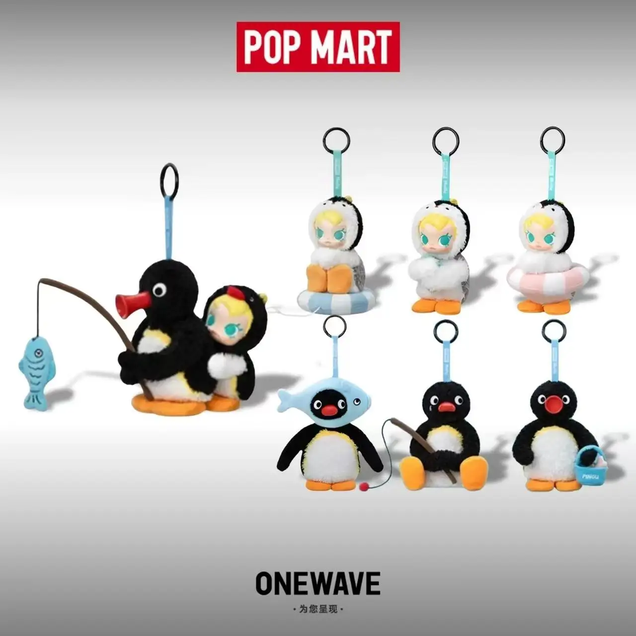 

POP MART Baby Molly X Pingu Happy Fishing Series Vinyl Pendant Blind Box Kawaii Anime Action Figure Surprise Toy
